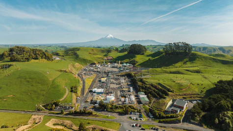 Photo of Todd's McKee Mangahewa Production Station in North Taranaki, with Mt Taranaki in the background.