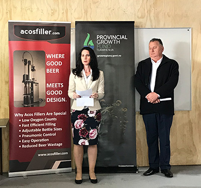 Angela Olgier from First Gas making the announcement with Minister Shane Jones.