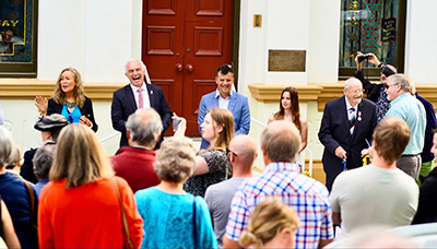 Minister Stuart Nash (second from left), with members of the community following the ribbon cutting ceremony at the Lakes District Museum