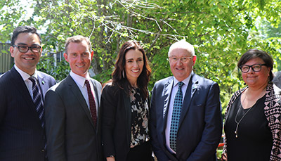 Aaron Hape, PDU, Jamie Strange, Labour MP, Prime Minister Jacinda Ardern, Robert Pigou, PDU, Delwyn Abraham, PDU