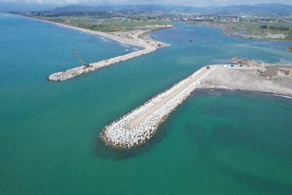 An arial shot of Ōpōtiki Harbour